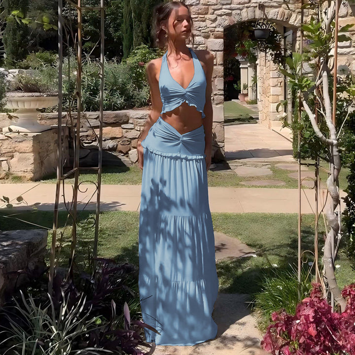 Damen Maxi-Kleid mit offener Rückenpartie und innovativem Wickeldesign Drune