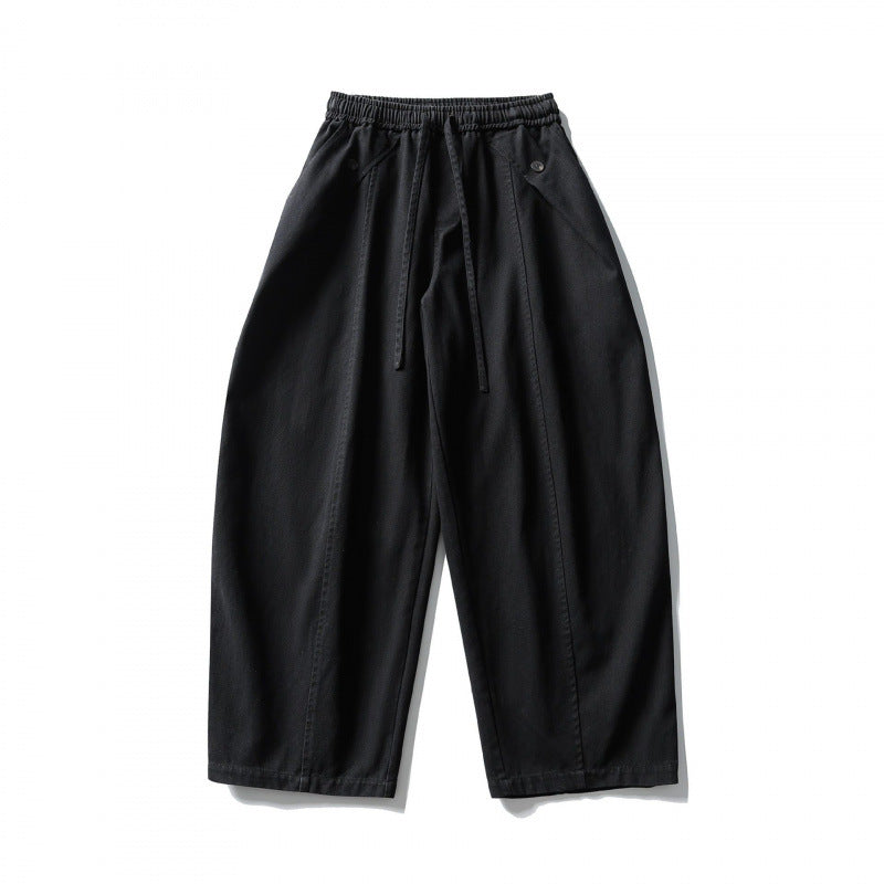 Unisex Weite Ballonhose aus Baumwollmix mit Tunnelzugbund und dekorativen Abnähern Drune
