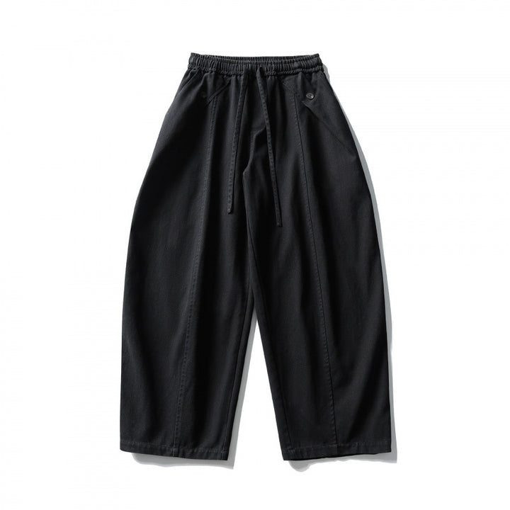 Unisex Weite Ballonhose aus Baumwollmix mit Tunnelzugbund und dekorativen Abnähern Drune