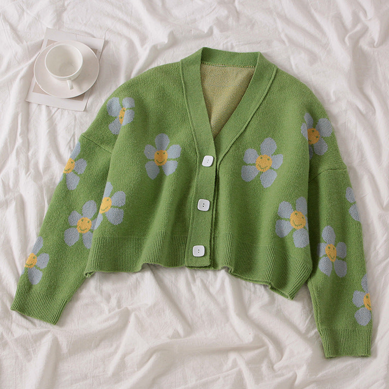 Damen Gemusterter Knopfcardigan mit Blumenmotiv Drune