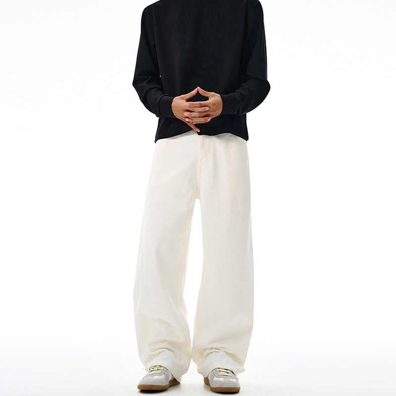 Herren Weit geschnittene Twill-Hose mit strukturierter Canvas-Optik und langen Saumfalten Drune