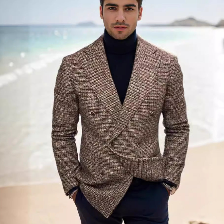 Herren Doppelreihiges Tweed-Sakko mit markantem Revers und taillierter Silhouette Drune