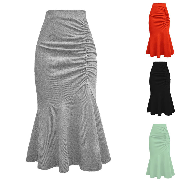 Damen Taillierter Midirock mit seitlicher Raffung und ausgestelltem Volant-Saum Drune