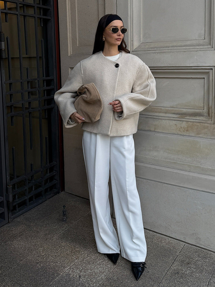 Damen Oversized Wolljacke mit edlen Knopfdetails Drune