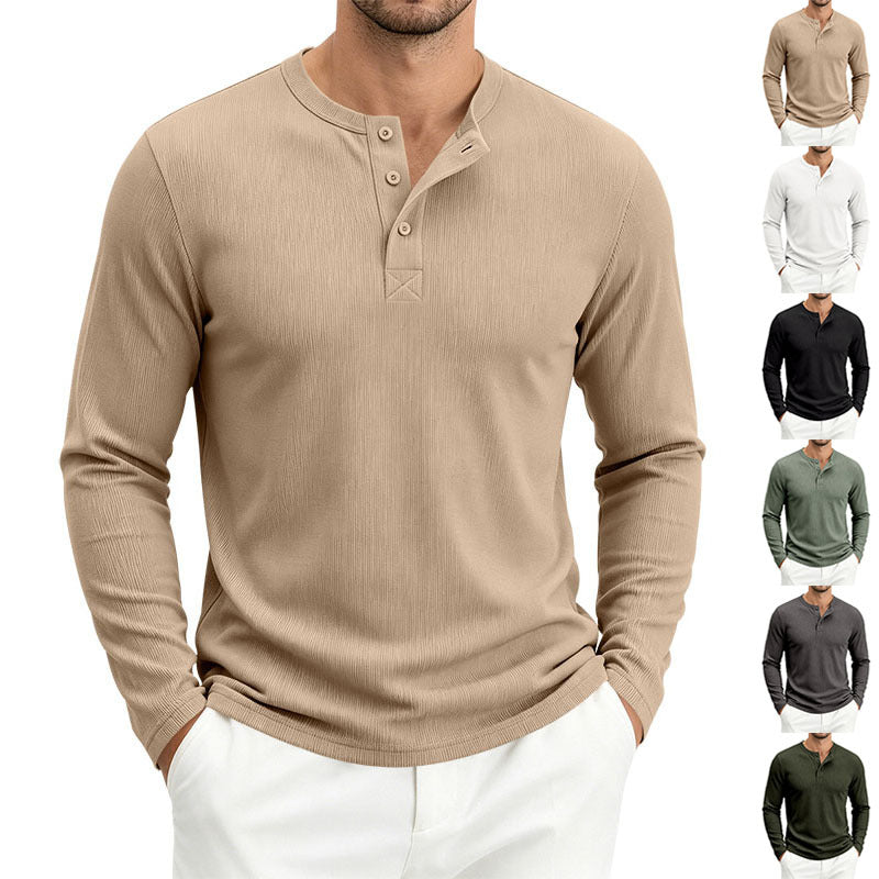 Herren Henley-Langarmshirt aus Soft-Waffeljersey mit leichtem Stretch und flacher Knopfleiste Drune