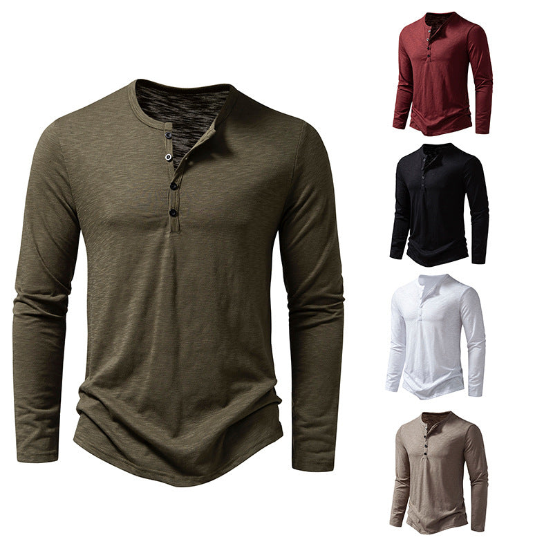 Herren nan Feinstrick-Henley mit Rundhalsausschnitt, verdeckter Knopfleiste und figurbetonter Passform Drune