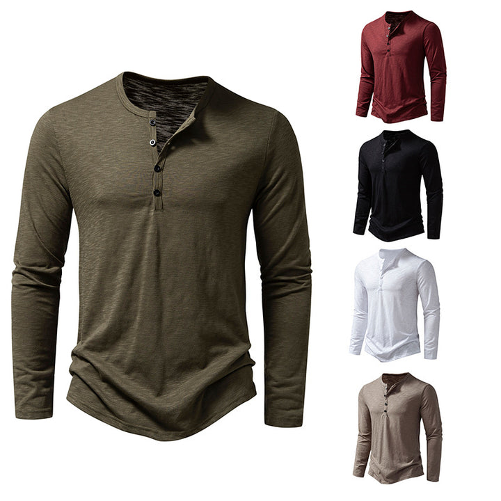 Herren nan Feinstrick-Henley mit Rundhalsausschnitt, verdeckter Knopfleiste und figurbetonter Passform Drune