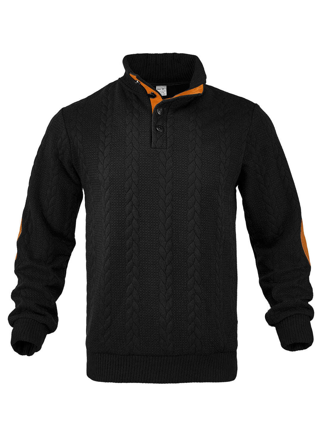 Herren nan Zopfmuster-Halbknopf-Pullover mit hohem Stehkragen und Wildleder-Ellbogenpatches Drune