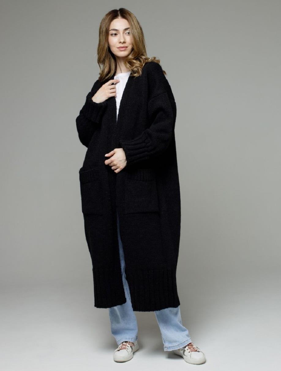 Damen bequemer langer Strickcardigan mit Taschen und breiten Ärmeln Drune
