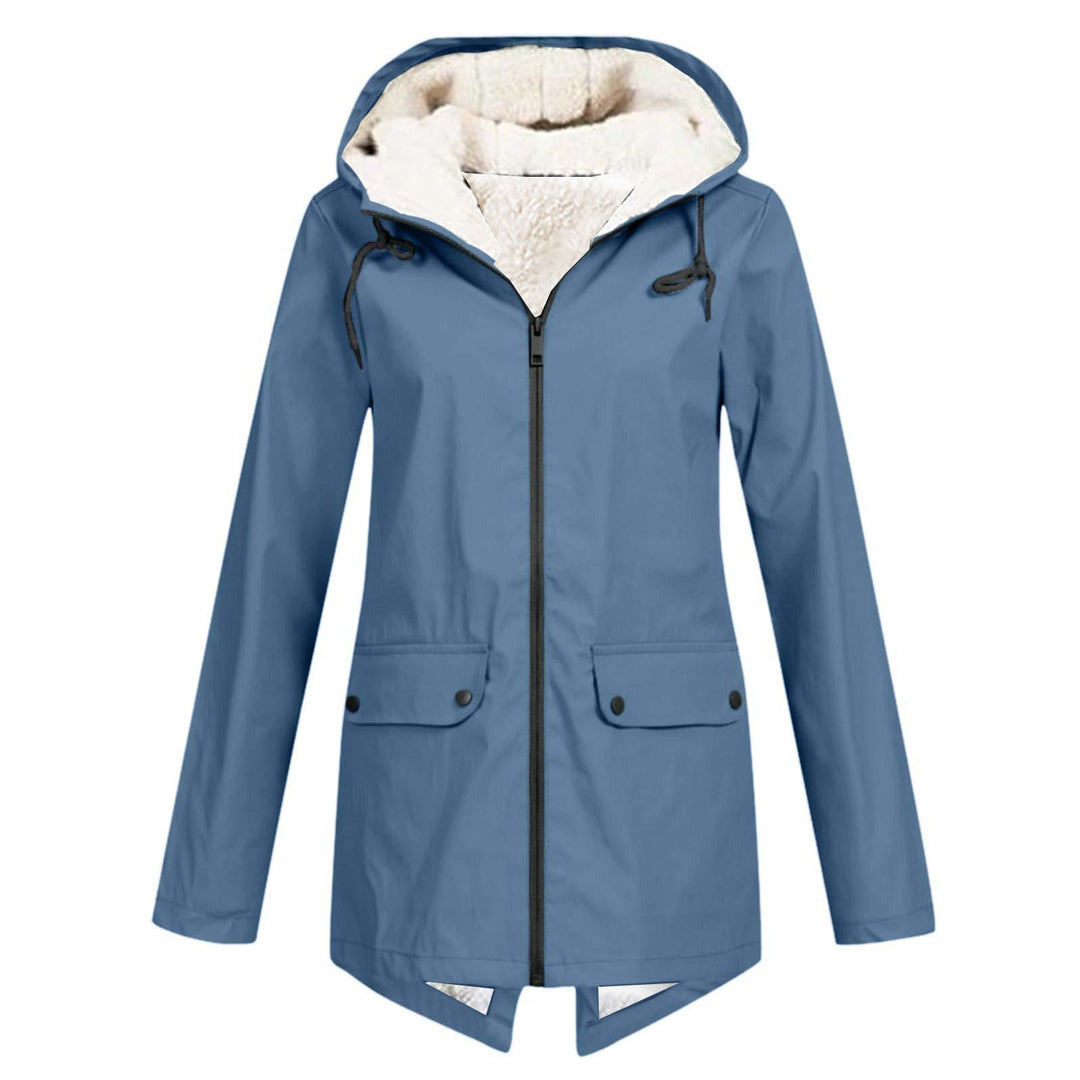 Damen wetterfeste und gefütterte Regenjacke mit verstellbarem Kapuzenkragen Drune
