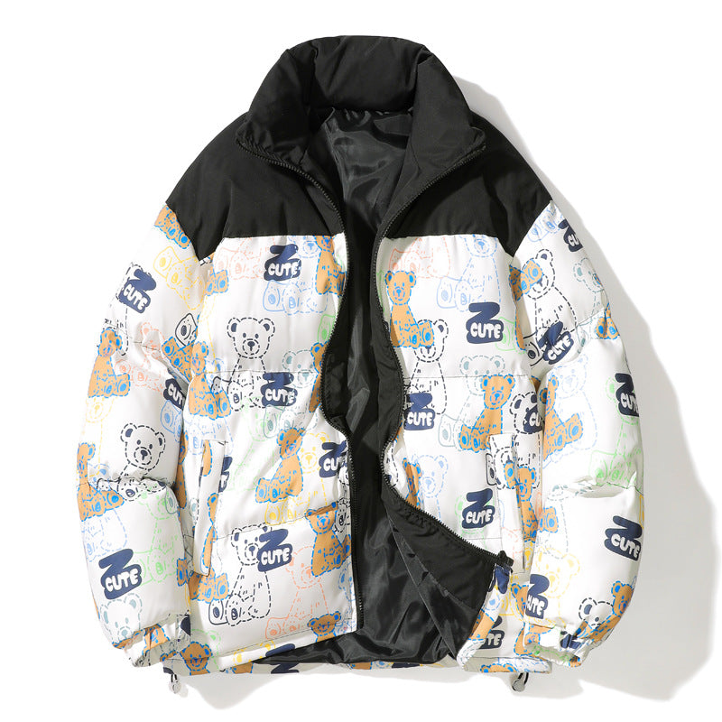 Unisex Gestepptes Teddy‑Print Pufferjacke mit hohem Kragen Drune