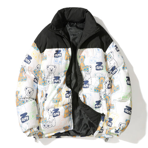 Unisex Gestepptes Teddy‑Print Pufferjacke mit hohem Kragen Drune