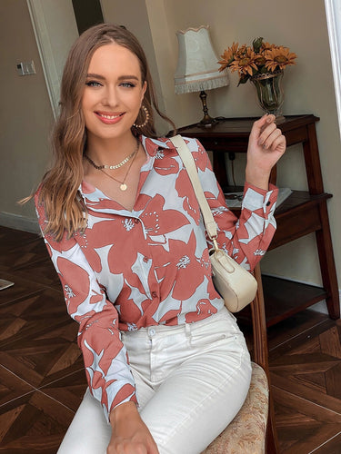 Damen Floral Print Langarmshirt Drune
