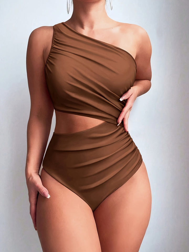 Damen Einseitiger Badeanzug mit eleganter Drapierung Drune