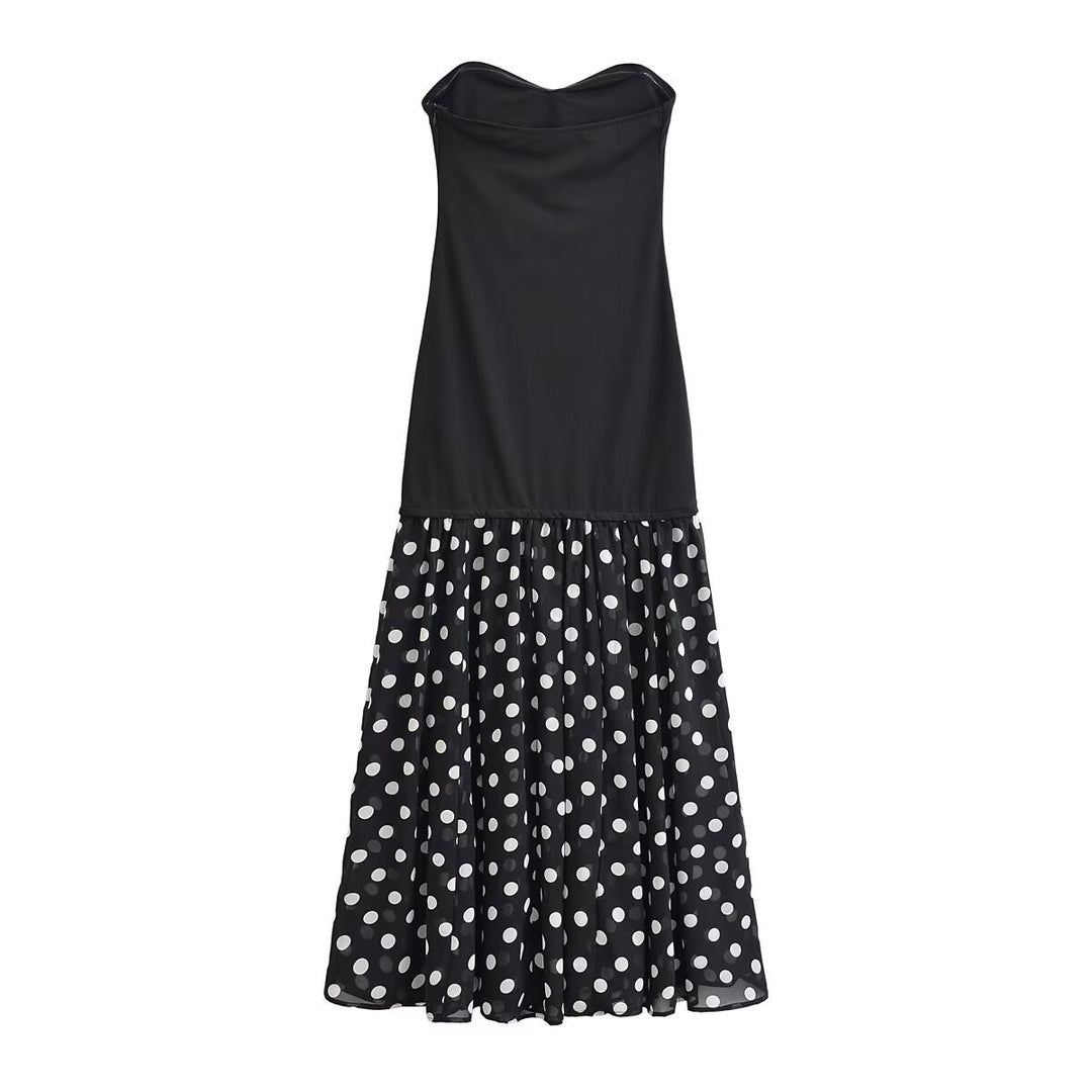 Damen Maxikleid mit schwingendem Rock und herzförmigem Ausschnitt Drune