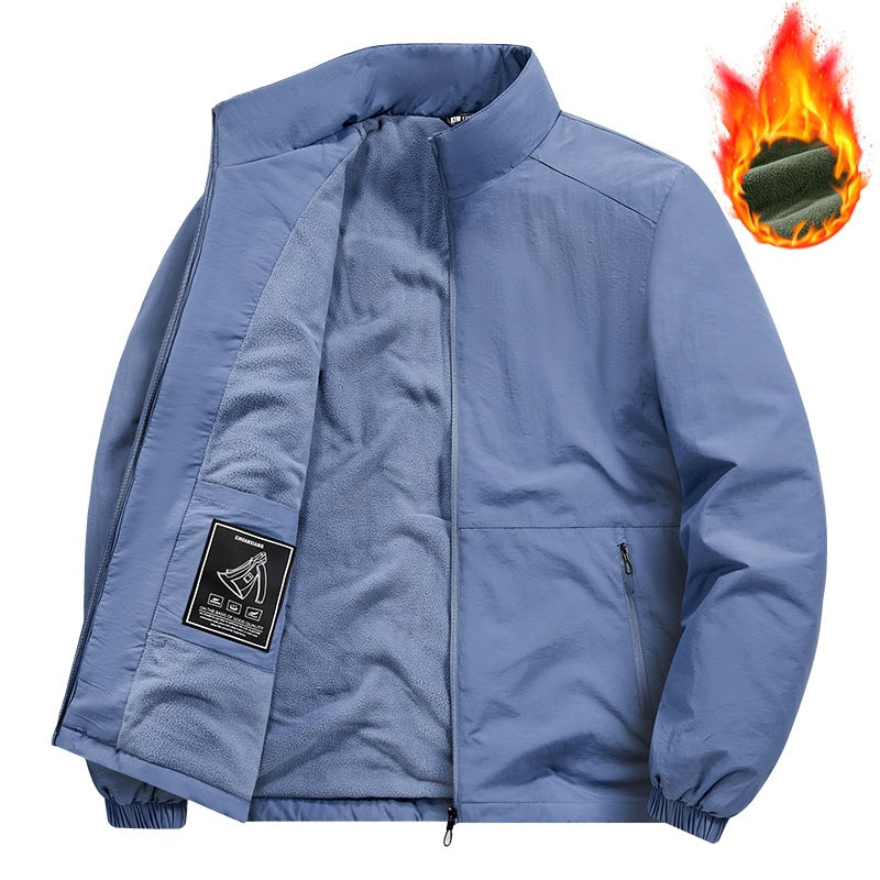 Herren Fleecegefütterte Windjacke mit Stehkragen, Thermofutter & verdeckten Reißverschlusstaschen Drune