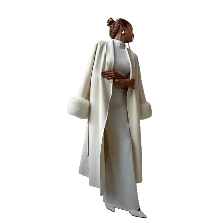 Damen eleganter, warmer Mantel mit luxuriösen Fellsärgen Drune