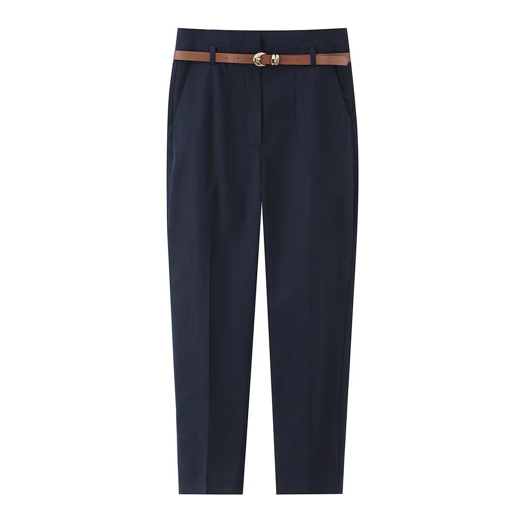Damen elegante Chinohose mit praktischen Taschen und modischem Gürtel Drune