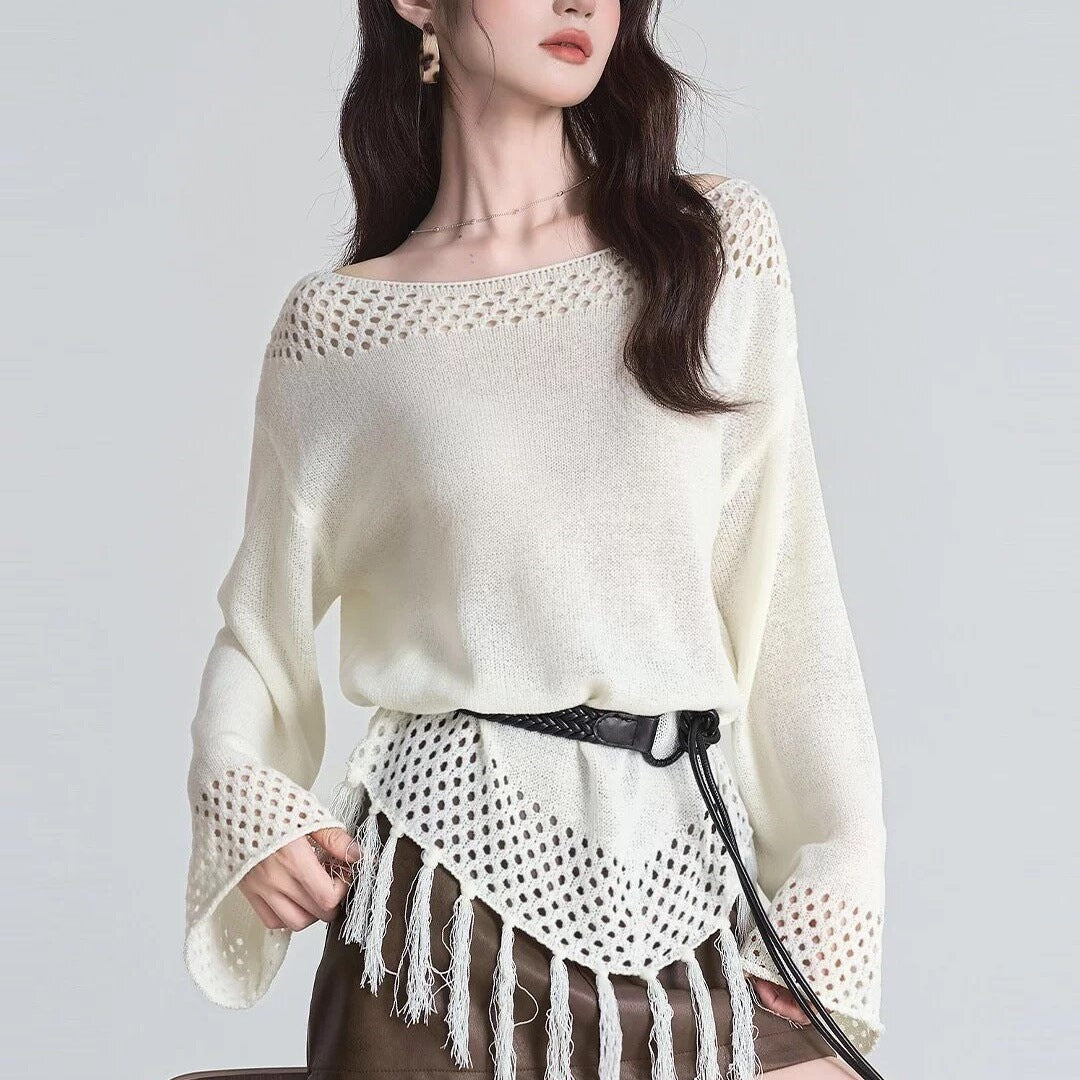 Damen Elegantes und уютное Oberteil mit Fransen Drune