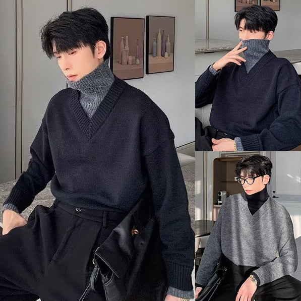 Herren Klassischer V-Ausschnitt Strickpullover Drune