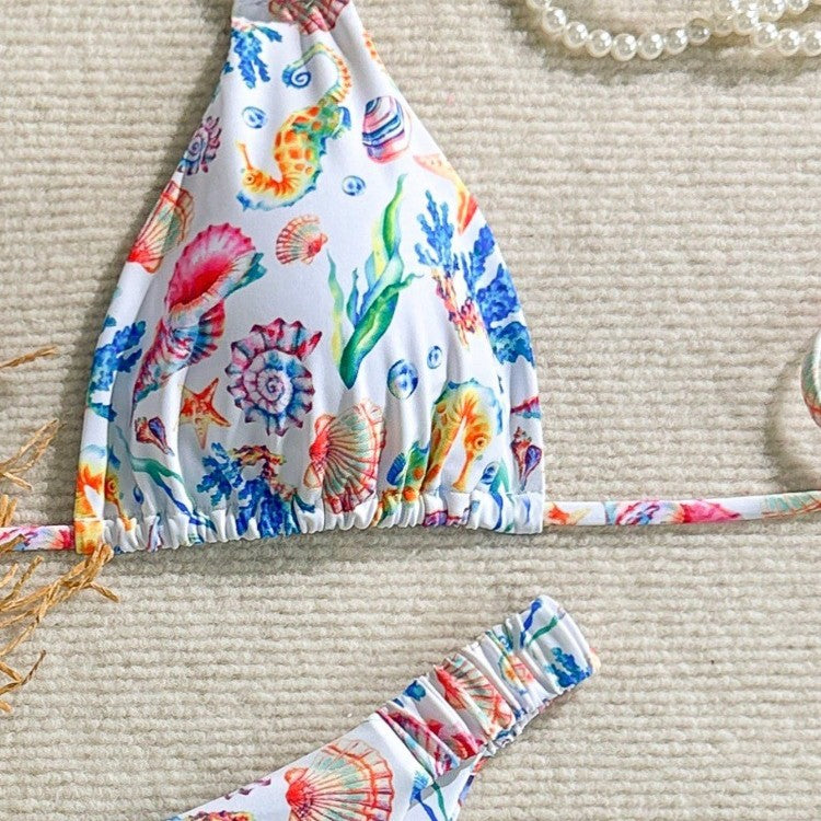 Damen Bikini-Set mit buntem Unterwasser-Motiv und verstellbaren Trägern Drune