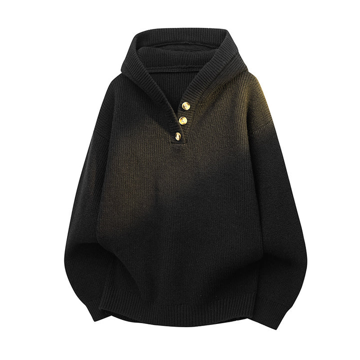 Damen Relaxed Kapuzenpullover aus geripptem Strick mit Halbsteg-Knopfleiste Drune