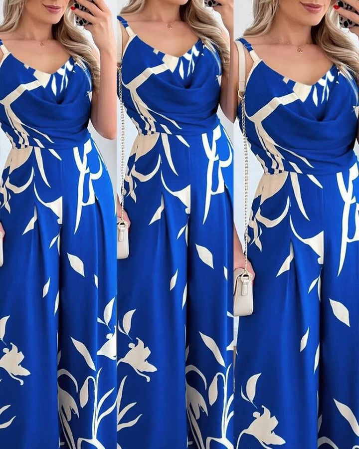 Damen Eleganter Jumpsuit mit fließendem Stoff und modischem Blumenmuster Drune