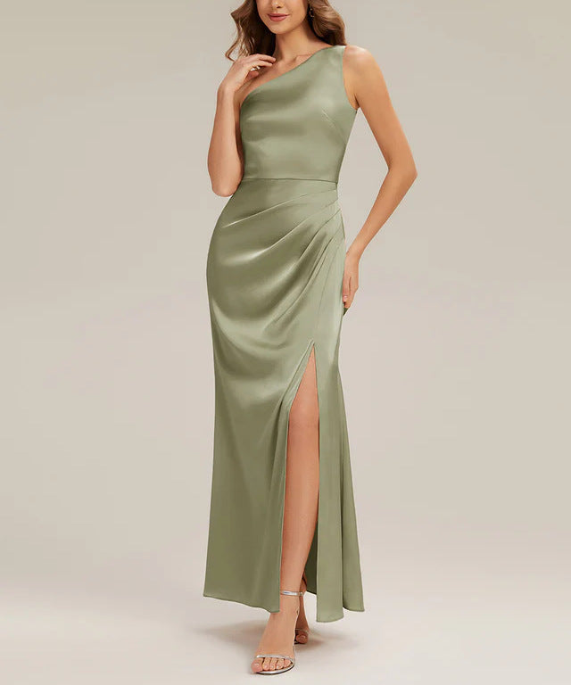 Damen Elegantes One-Shoulder Abendkleid mit Drapierung Drune