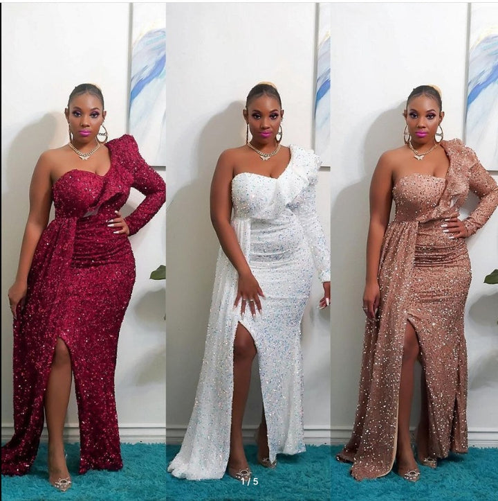Damen Glamouröses Pailletten-Kleid mit asymmetrischem Schnitt und schimmerndem Effekt Drune
