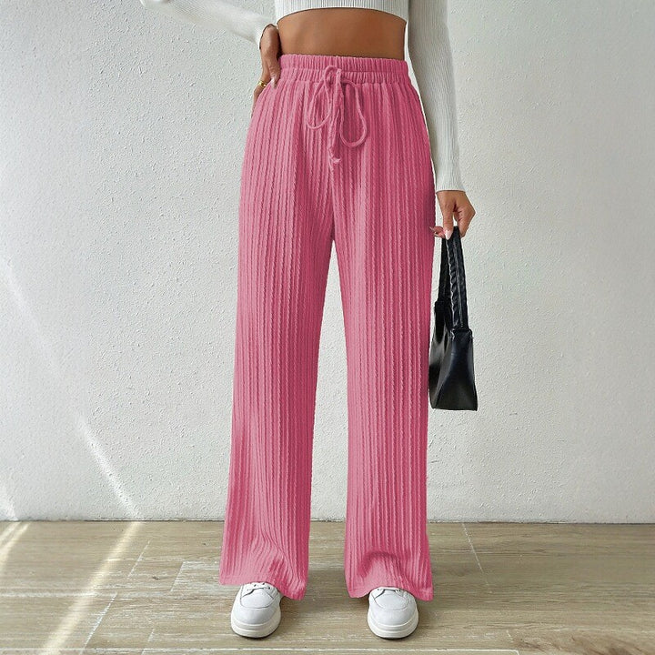 Damen entspannendes Strick-Loungewear-Set mit hoher Taille und weitem Bein Drune
