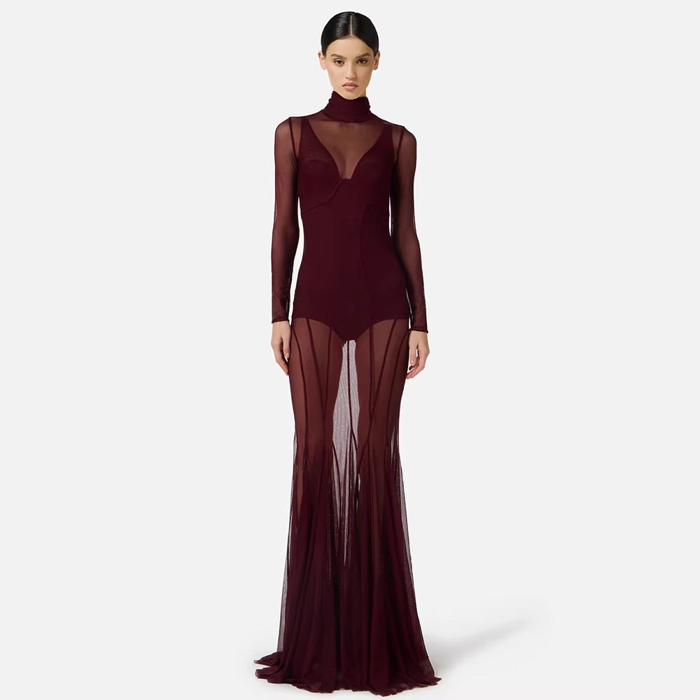 Damen Elegantes und transparentes Abendkleid Drune