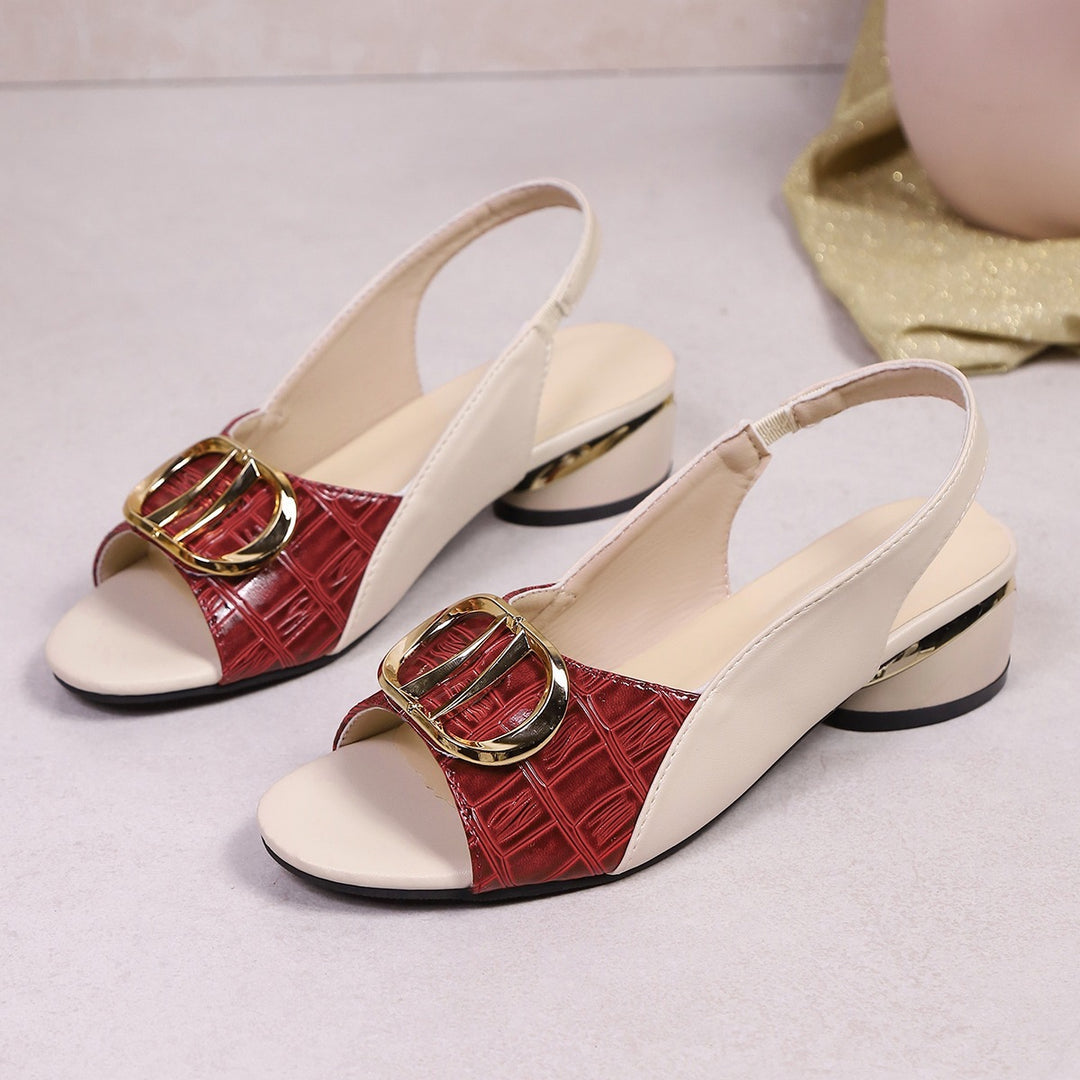 Damen Slingback-Sandalette mit Kroko-Prägung und niedrigem Blockabsatz Drune