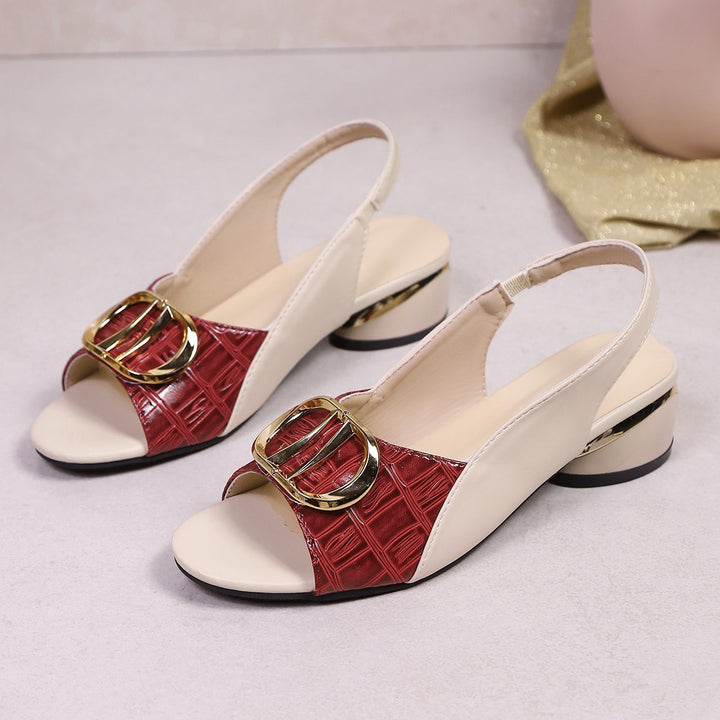 Damen Slingback-Sandalette mit Kroko-Prägung und niedrigem Blockabsatz Drune