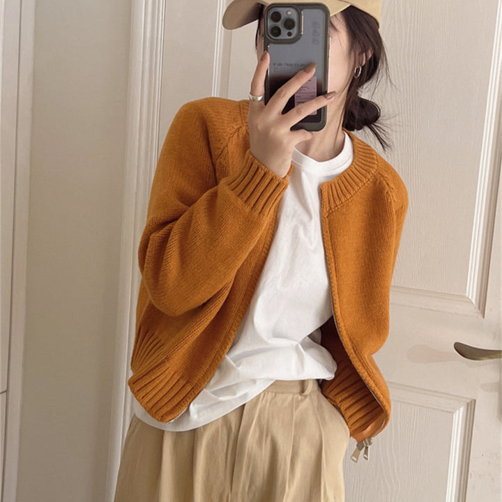 Damen Kuscheliger Cardigan mit Reißverschluss und breitem Rippabschluss Drune