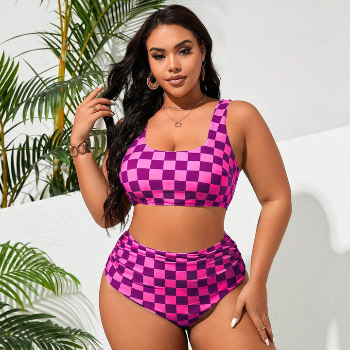 Damen Hochtailliertes Bikini-Set mit kariertem Design Drune