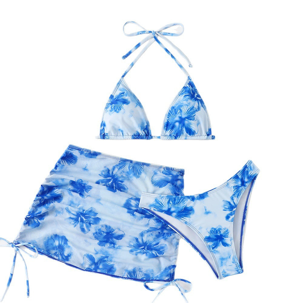 Damen Triangel-Bikini-Set mit verstellbaren Trägern und floralem Wickelrock Drune