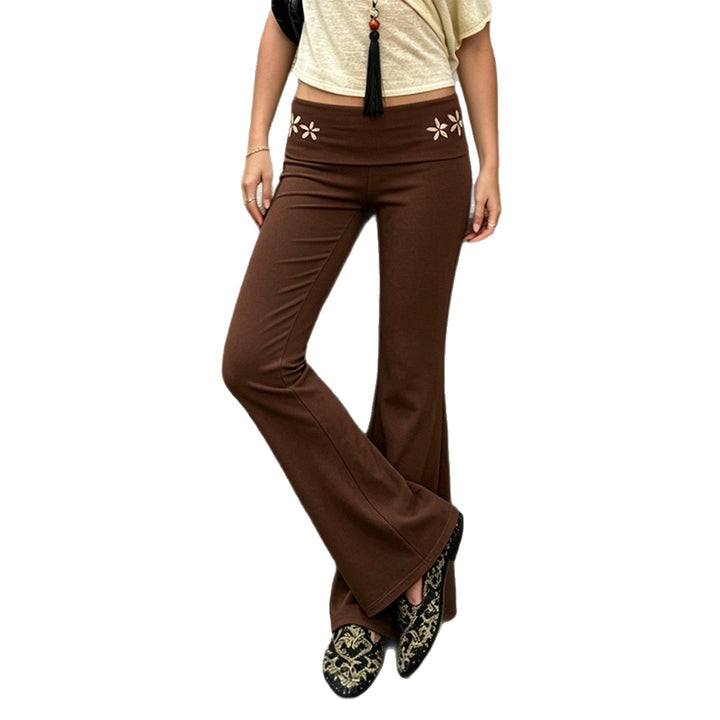 Damen Schlaghose aus Stretch-Jersey mit hohem Umschlagbund und Blumen-Cutouts Drune