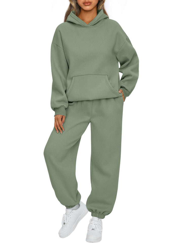 Damen nan Relaxed Loungewear-Set mit Kapuzenpullover und hochgeschnittener Jogginghose aus weichem Baumwollfleece Drune