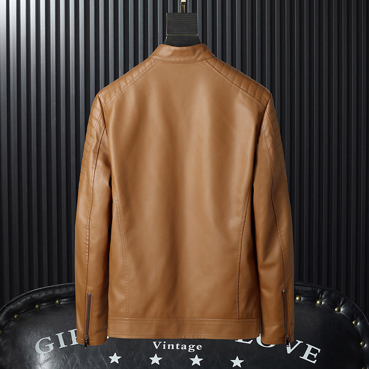 Herren Kunstleder-Moto-Blouson mit gesteppter Schulterpartie, Stehkragen und Reißverschluss Drune