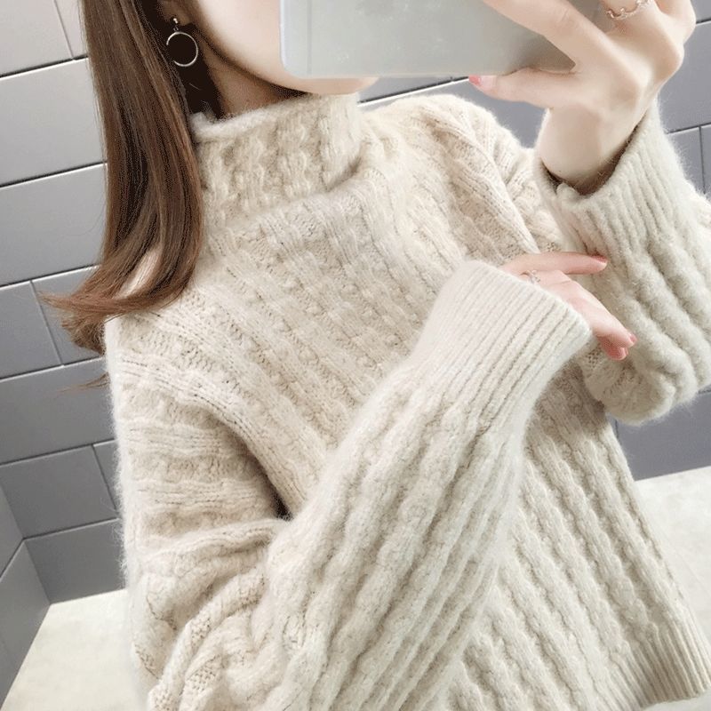 Damen Strickpullover im modernen Rippdesign mit hohem Kragen und lässigen Ärmeln Drune