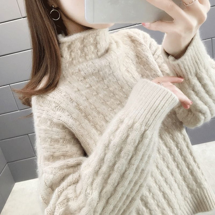 Damen Strickpullover im modernen Rippdesign mit hohem Kragen und lässigen Ärmeln Drune