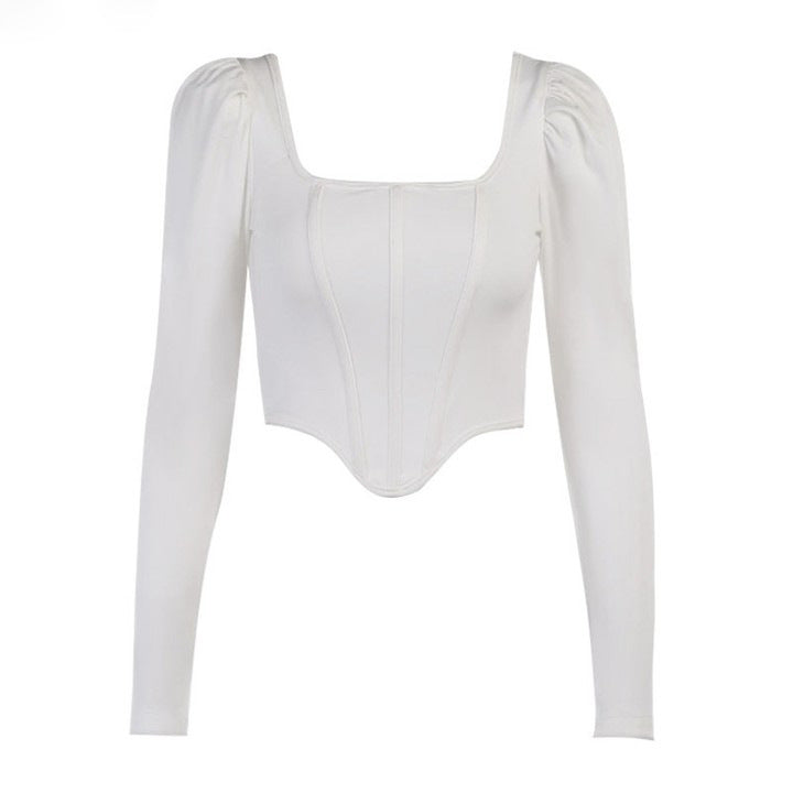 Damen Elegantes Oberteil mit Puffärmeln und tiefem Ausschnitt Drune