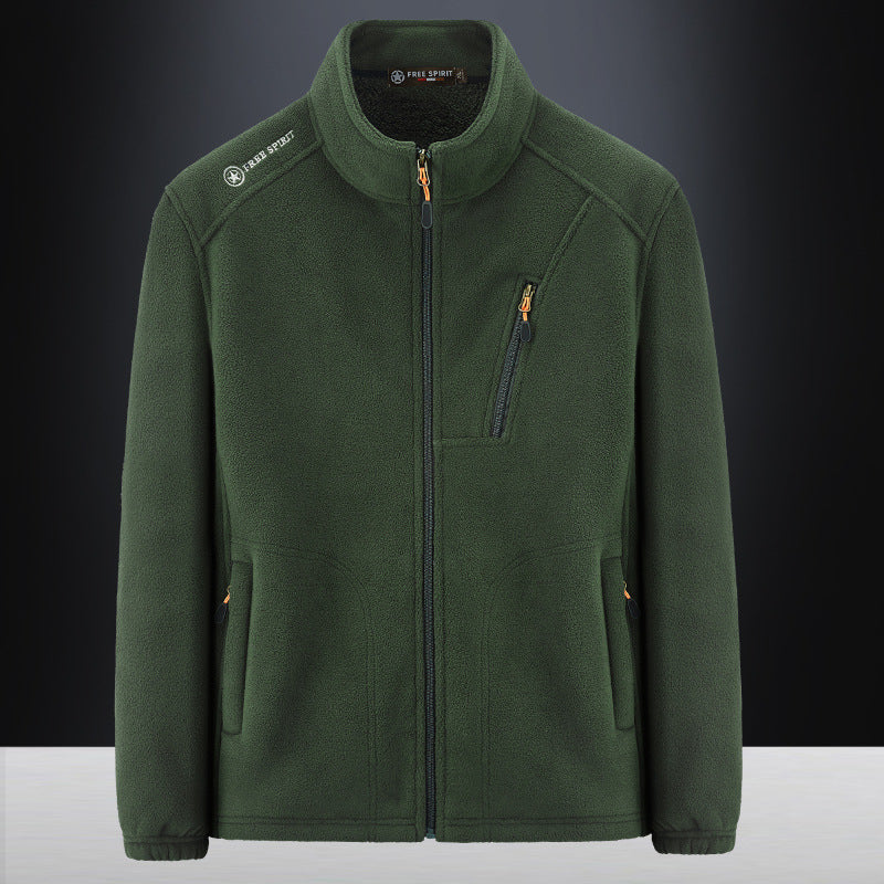 Herren Warme Microfleece-Outdoorjacke mit Brustreißverschluss, Seitentaschen und Stehkragen Drune