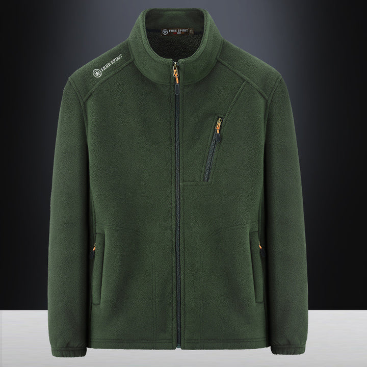Herren Warme Microfleece-Outdoorjacke mit Brustreißverschluss, Seitentaschen und Stehkragen Drune