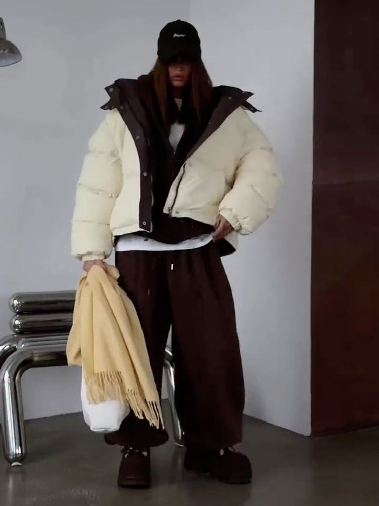 Damen Kurze Oversize Steppjacke mit hohem Kragen und wattierter Fütterung Drune