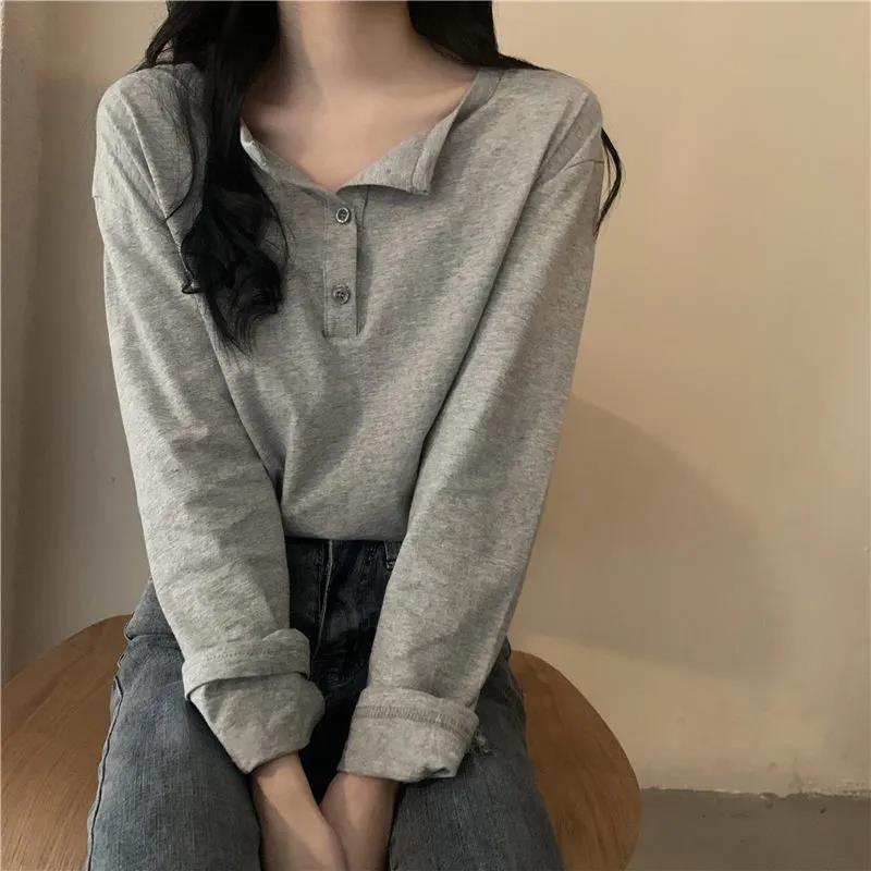 Damen Langarm-Henley-Shirt mit modernem Kragen und durchgehender Knopfleiste Drune