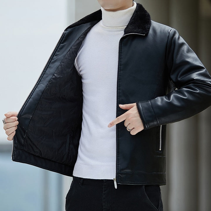Herren Kunstlederjacke mit Stehkragen Drune