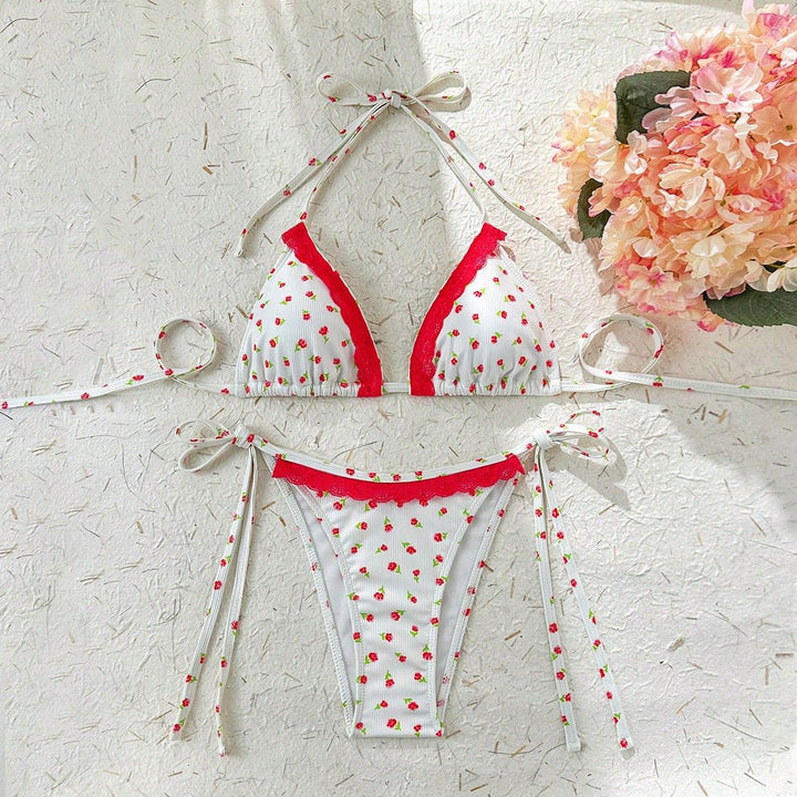 Damen Triangel-Bikini mit verspieltem Erdbeer-Muster Drune