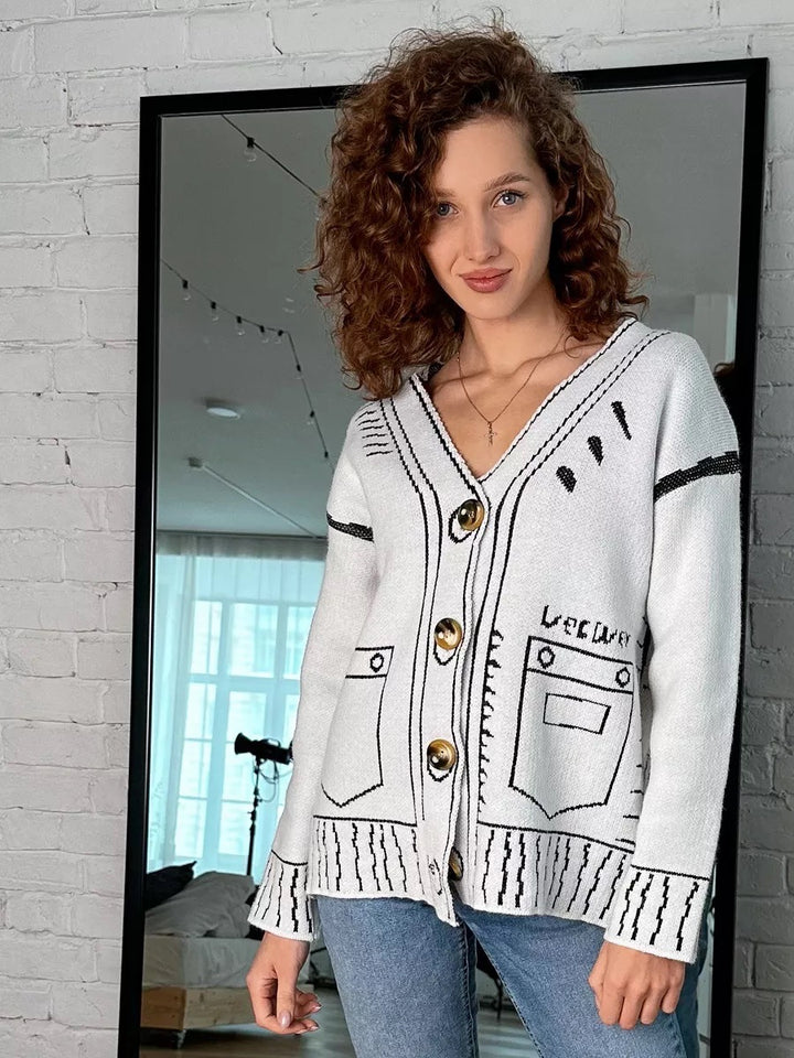 Damen Strickjacke mit asymmetrischem Design und kontrastierenden Knöpfen Drune