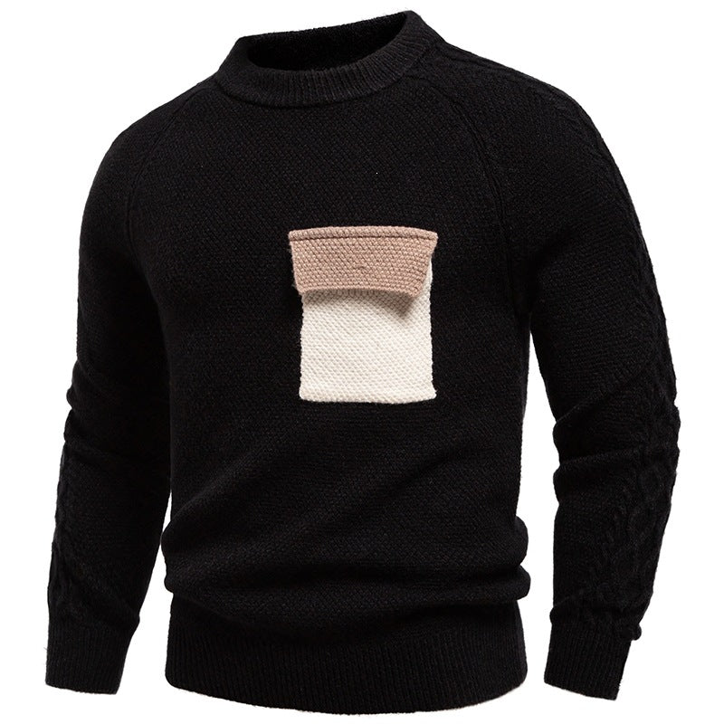 Herren Pullover aus Strukturstrick mit Rundhals, aufgesetzter Brusttasche und Zopfmuster-Ärmeln Drune